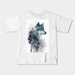 Stunning Ornamental Watercolor Wolf in Winter Kids T-Shirt